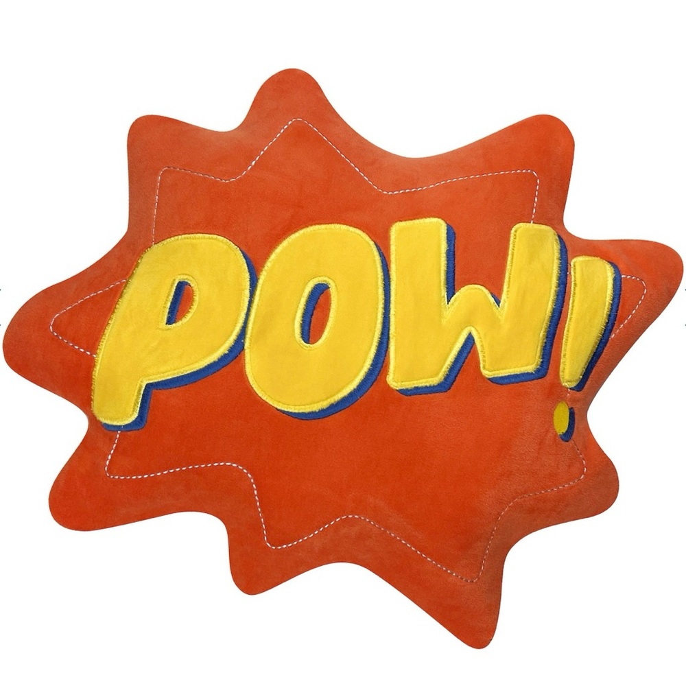 Superhero Decorative Throw Pillow The Big One Kids Orange Yellow ‘POW!’ 17x13 in